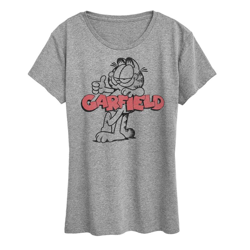 アニメキャラクター レディース トップス Tシャツ ロゴ グラフィック Licensed Character Women's Garfield Logo Thumbs Up Graphic Tee Heather Gray グレー