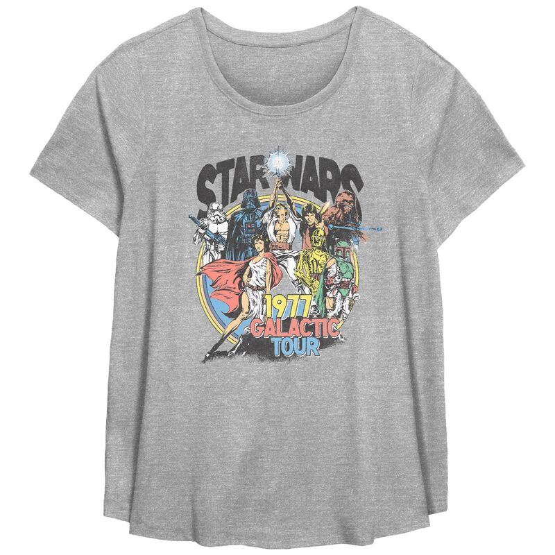 アニメキャラクター レディース トップス Tシャツ プラスサイズ グラフィック Licensed Character Plusize Star Wars 1977 Galactic Tour Poster Graphic Tee Heather Gray グレー