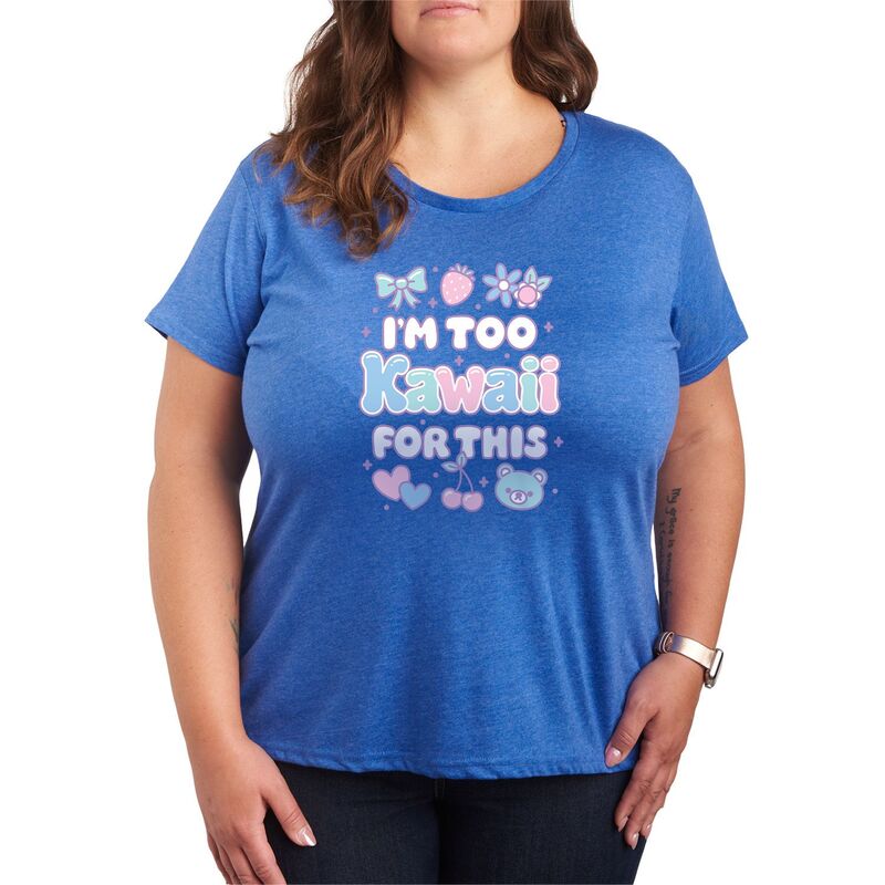 アニメキャラクター レディース トップス Tシャツ プラスサイズ グラフィック Licensed Character Plusize I'm Too Kawaii For This Graphic Tee Heatheroyal Blue ヘザー
