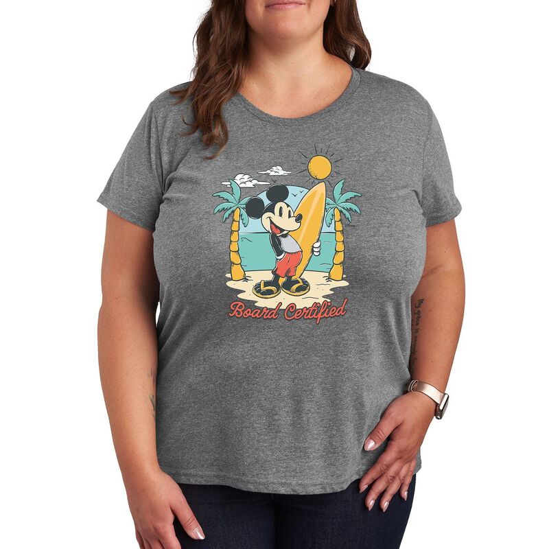 ディズニー レディース トップス Tシャツ プラスサイズ グラフィック Disney's Mickey Mouse Plus Board Certified Graphic Tee Heather Gray グレー