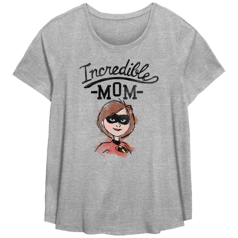 ディズニー ピクサー レディース トップス Tシャツ プラスサイズ グラフィック Disney / Pixar The Incredibles Plusize Incredible Mom Scoop Hem Flowy Graphic Tee Heather Gray グレー