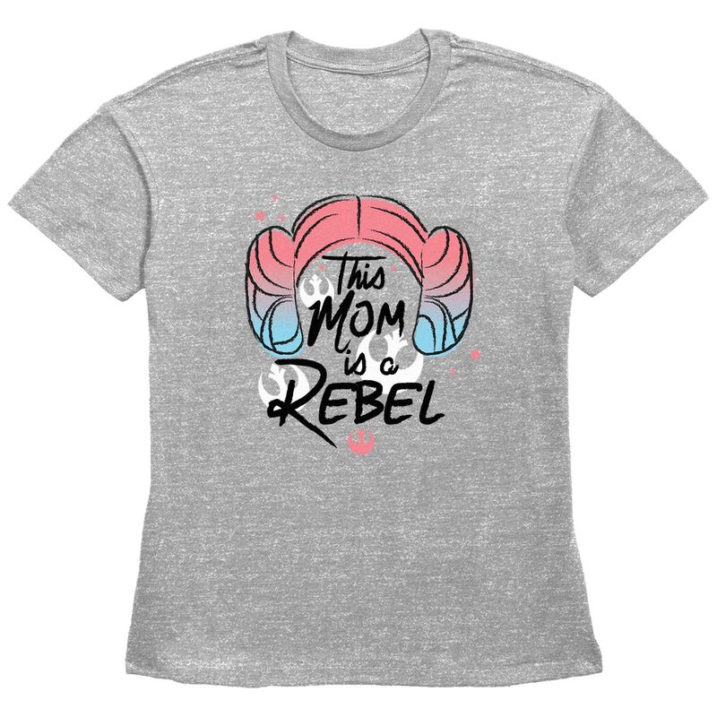 アニメキャラクター レディース トップス Tシャツ グラフィック Licensed Character Women'star Wars This Mom Is A Rebel Basic Fit Graphic Tee Heather Gray グレー