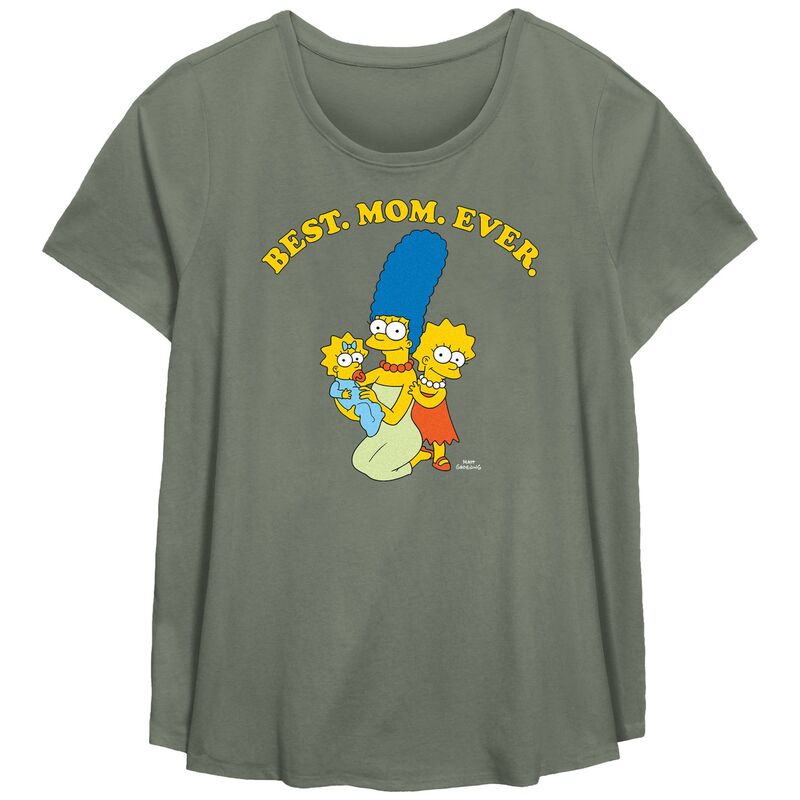 アニメキャラクター レディース トップス Tシャツ プラスサイズ グラフィック Licensed Character Plusize The Simpsons Marge Best Mom Ever Scoop Hem Flowy Graphic Tee Sage セージ