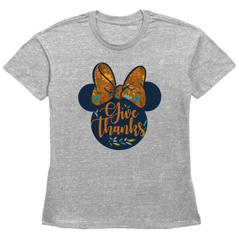 ディズニー レディース トップス Tシャツ グラフィック Disney's Minnie Mouse Juniors' Bow Give Thanks Graphic Tee Heather Gray グレー