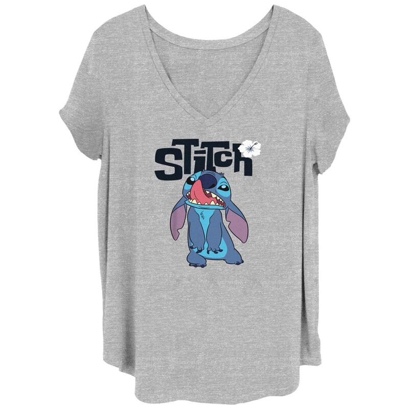 ディズニー レディース トップス Tシャツ Vネック プラスサイズ グラフィック Disney's Lilo & Stitch Juniors' Plusize Silly Face Stitch V-Neck Graphic Tee Heather Gray グレー