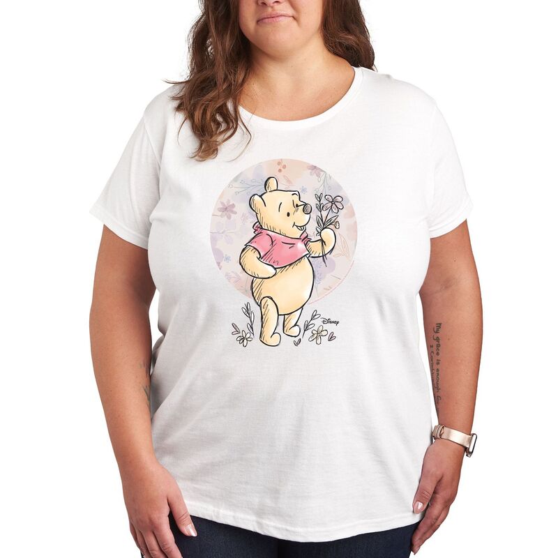 ディズニー レディース トップス Tシャツ フラワー柄 プラスサイズ フラワー グラフィック Disney's Winnie The Pooh Plusize Floral Graphic Tee White ホワイト