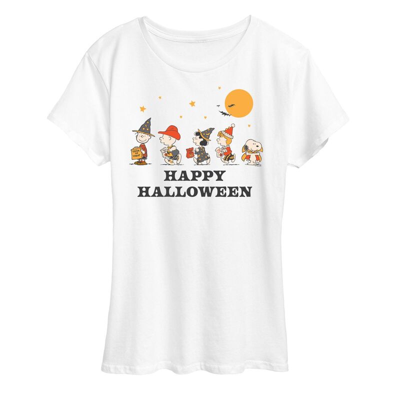 アニメキャラクター レディース トップス Tシャツ グラフィック Licensed Character Women's Peanuts Retro Halloween Group Graphic Tee White ホワイト