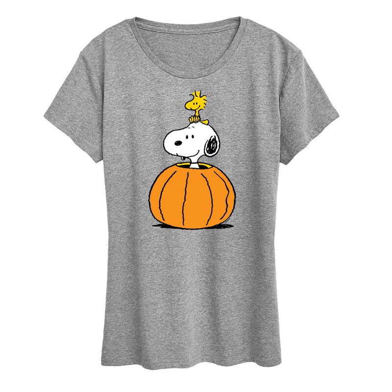 アニメキャラクター レディース トップス Tシャツ グラフィック Licensed Character Women's Peanutsnoopy & Woodstock Pumpkin Graphic Tee Heather Gray グレー 5,936円
