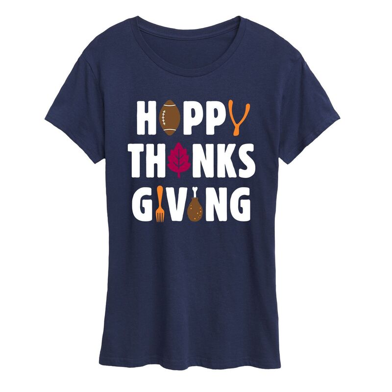 アニメキャラクター レディース トップス Tシャツ グラフィック Licensed Character Women's Happy Thanksgiving Icons Graphic Tee Navy ネイビー