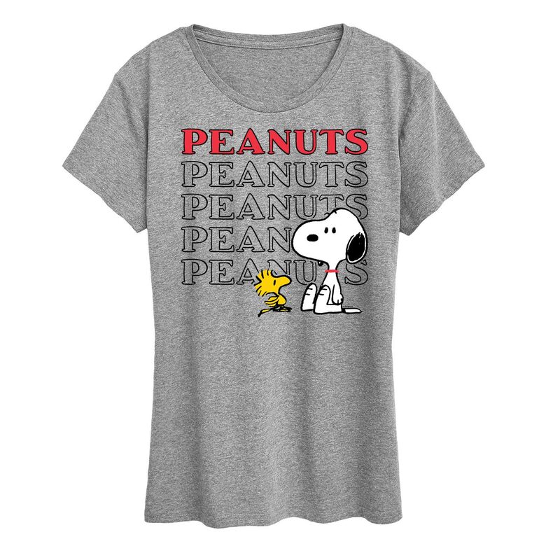 アニメキャラクター レディース トップス Tシャツ ロゴ グラフィック Licensed Character Women's Peanutsnoopy Woodstock Logo Graphic Tee Heather Gray グレー