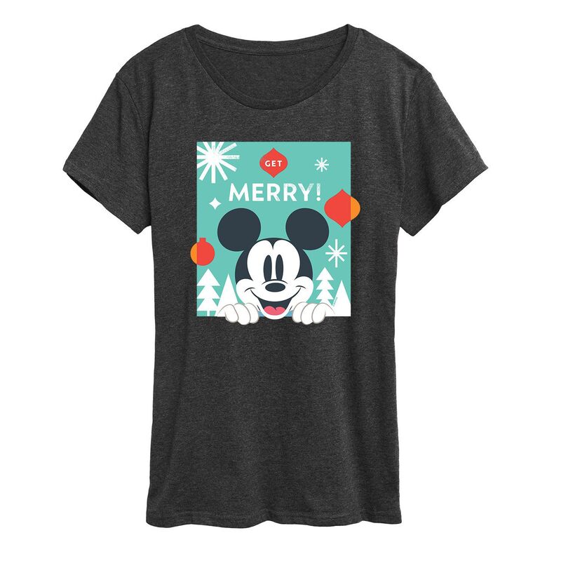 ディズニー レディース トップス Tシャツ グラフィック Disney's Mickey Mouse Women's Get Merry Graphic Tee Heather Charcoal チャコール