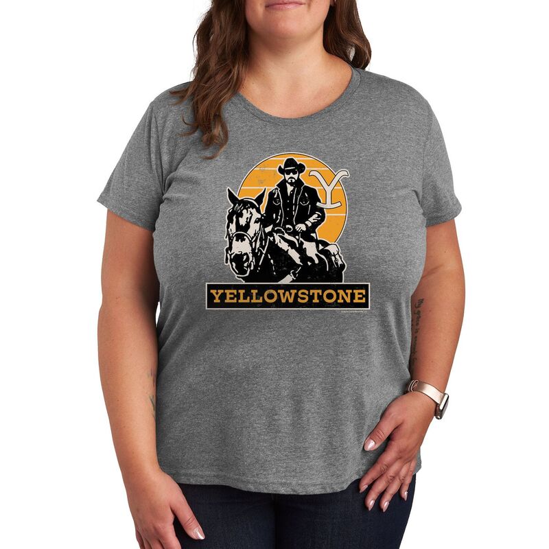 アニメキャラクター レディース トップス Tシャツ プラスサイズ グラフィック Licensed Character Plus Yellowstone Rip Riding Horseback Graphic Tee Heather Gray グレー