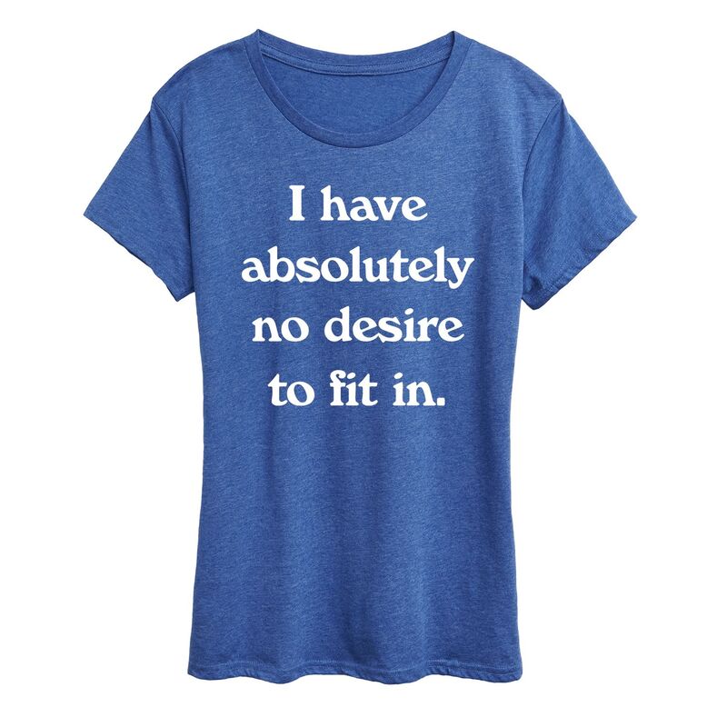 アニメキャラクター レディース トップス Tシャツ グラフィック Licensed Character Women's No Desire to Fit In Graphic Tee Heatheroyal Blue ヘザー