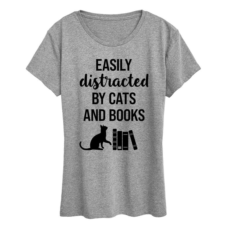 アニメキャラクター レディース トップス Tシャツ グラフィック Licensed Character Women's Easily Distracted Cats Books Graphic Tee Heather Gray グレー