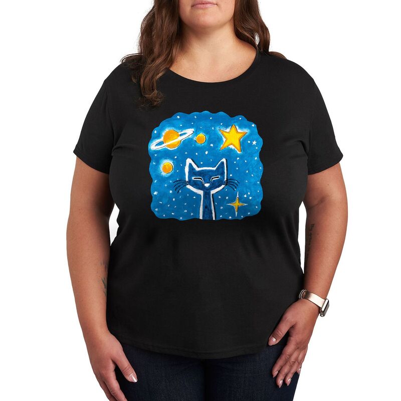 アニメキャラクター レディース トップス Tシャツ プラスサイズ グラフィック Licensed Character Plus Pete The Cat Imagination Space Dream Graphic Tee Black ブラック