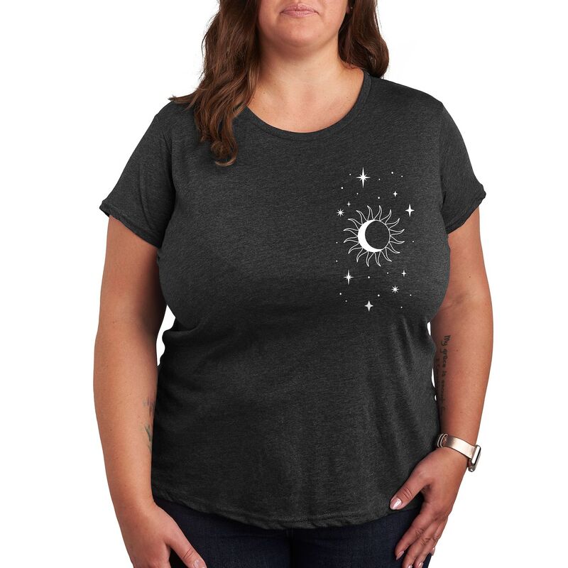 アニメキャラクター レディース トップス Tシャツ プラスサイズ グラフィック Licensed Character Plustars Moon Sun Graphic Tee Heather Charcoal チャコール
