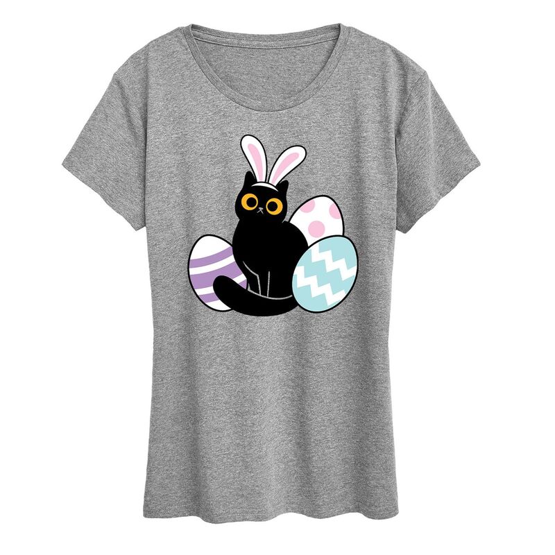 アニメキャラクター レディース トップス Tシャツ グラフィック Licensed Character Women's Black Cat With Easter Eggs Graphic Tee Heather Gray グレー