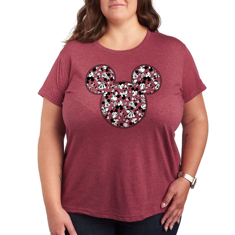 ディズニー レディース トップス Tシャツ プラスサイズ グラフィック Disney's Mickey Mouse Plus Meta Graphic Tee Heather Dark Red ヘザー