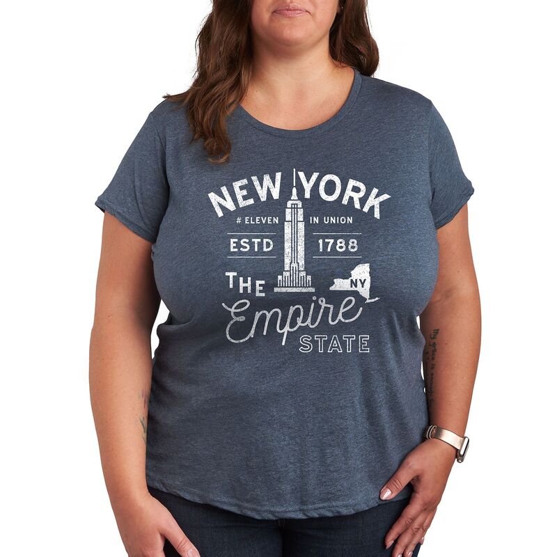 アニメキャラクター レディース トップス Tシャツ プラスサイズ エンパイア グラフィック Licensed Character Plusize New York Empire State Graphic Tee Heather Blue ヘザー