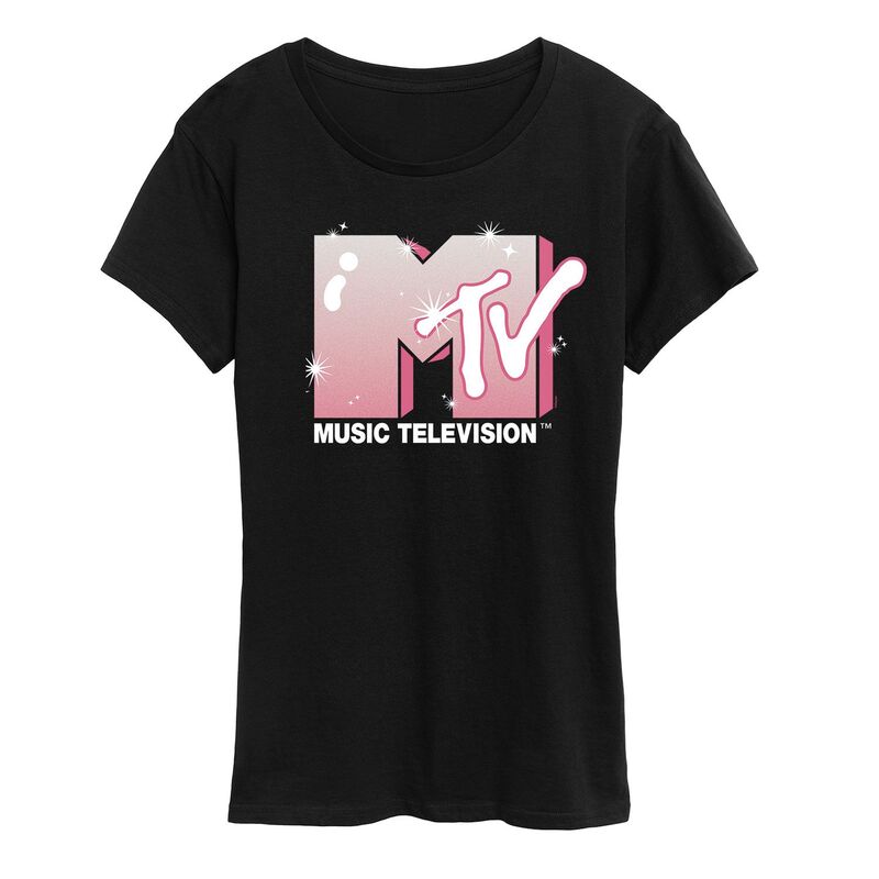 アニメキャラクター レディース トップス Tシャツ ロゴ グラフィック Licensed Character Women's MTV Glitter Logo Graphic Tee Black ブラック