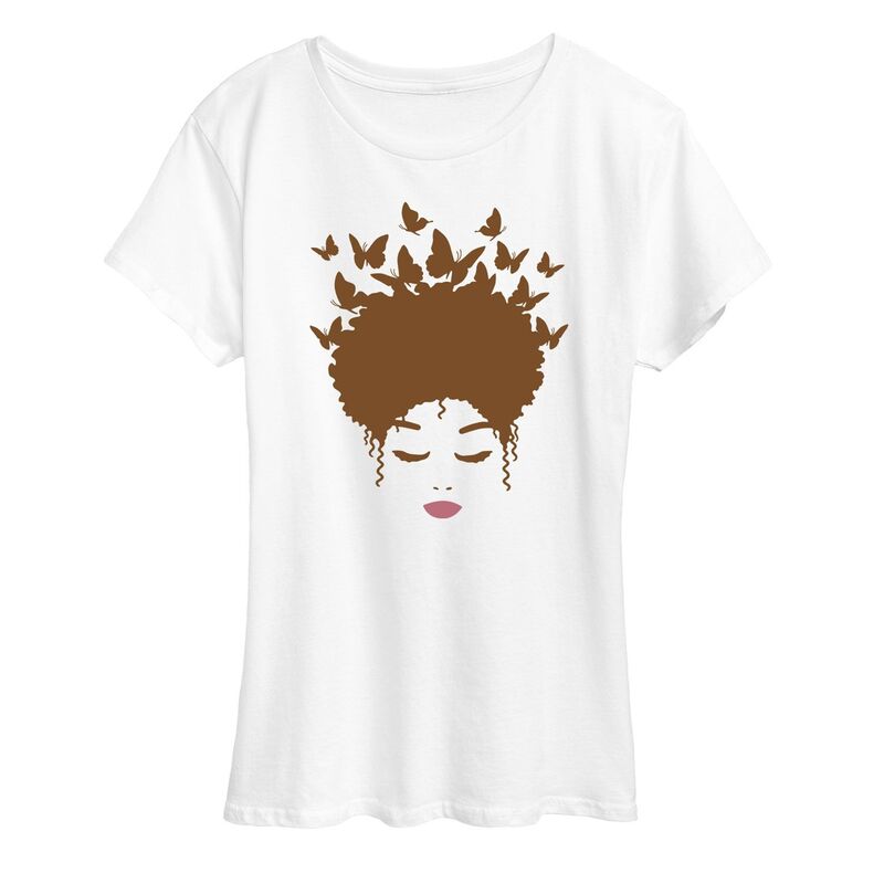 アニメキャラクター レディース トップス Tシャツ グラフィック Licensed Character Women's Brown Butterfly Hair Graphic Tee White ホワイト