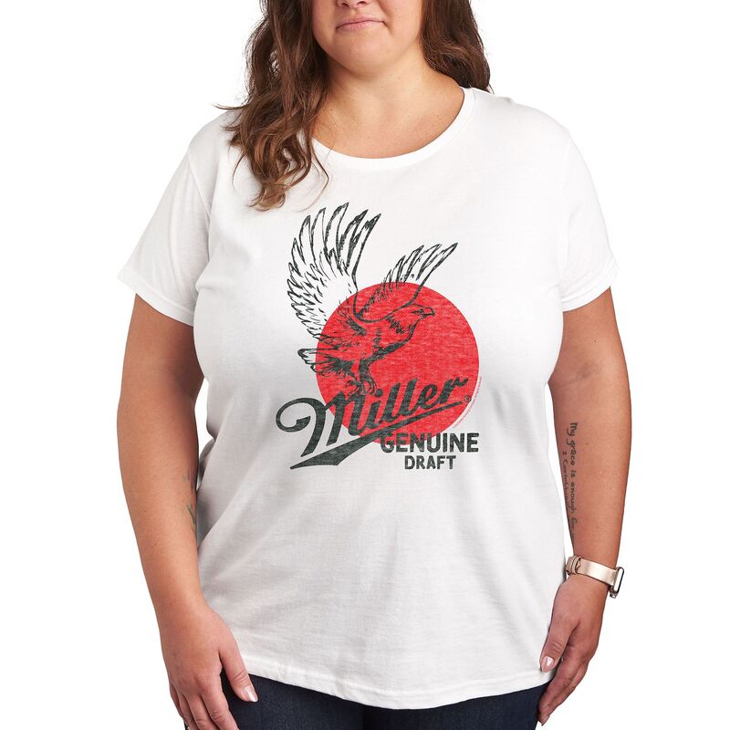 アニメキャラクター レディース トップス Tシャツ プラスサイズ ロゴ グラフィック Licensed Character Plus Miller Genuine Draftwo Color Logo Graphic Tee White ホワイト
