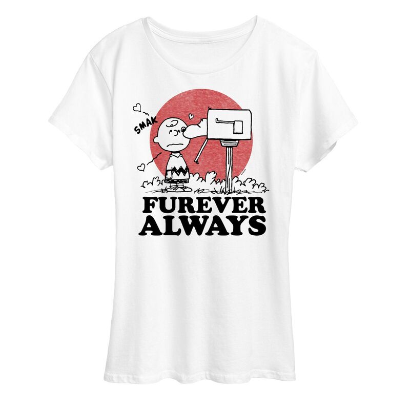 アニメキャラクター レディース トップス Tシャツ グラフィック Licensed Character Women's Peanuts Charlie Brown & Snoopy Furever Always Graphic Tee White ホワイト