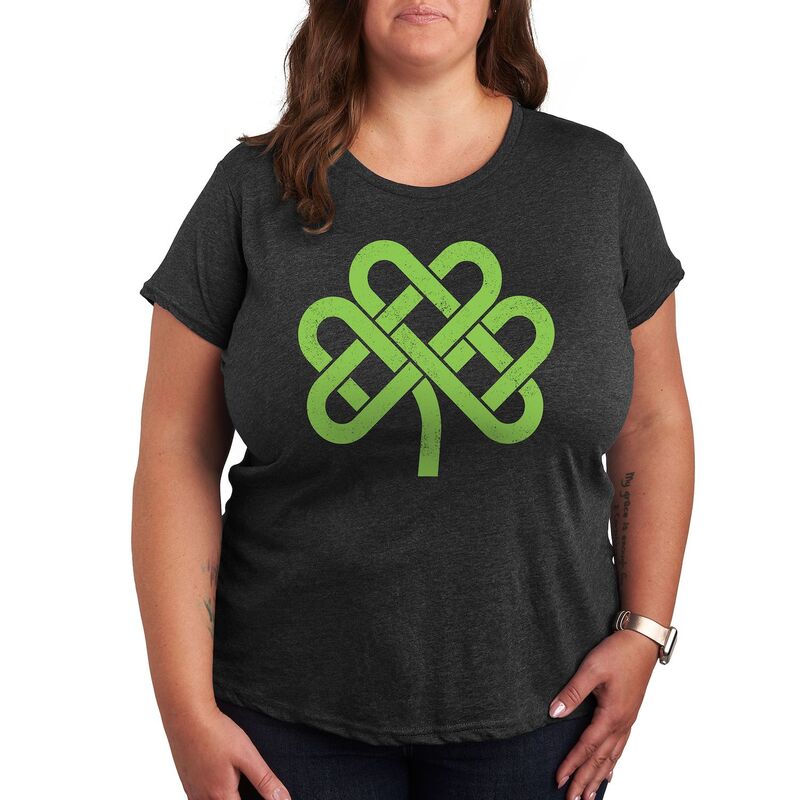 アニメキャラクター レディース トップス Tシャツ プラスサイズ グラフィック Licensed Character Plus Celtic Knot Shamrock Graphic Tee Heather Charcoal チャコール