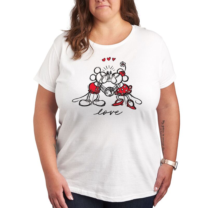 ディズニー レディース トップス Tシャツ プラスサイズ グラフィック Disney's Mickey & Minnie Mouse Plusize Love Sketch Graphic Tee White ホワイト