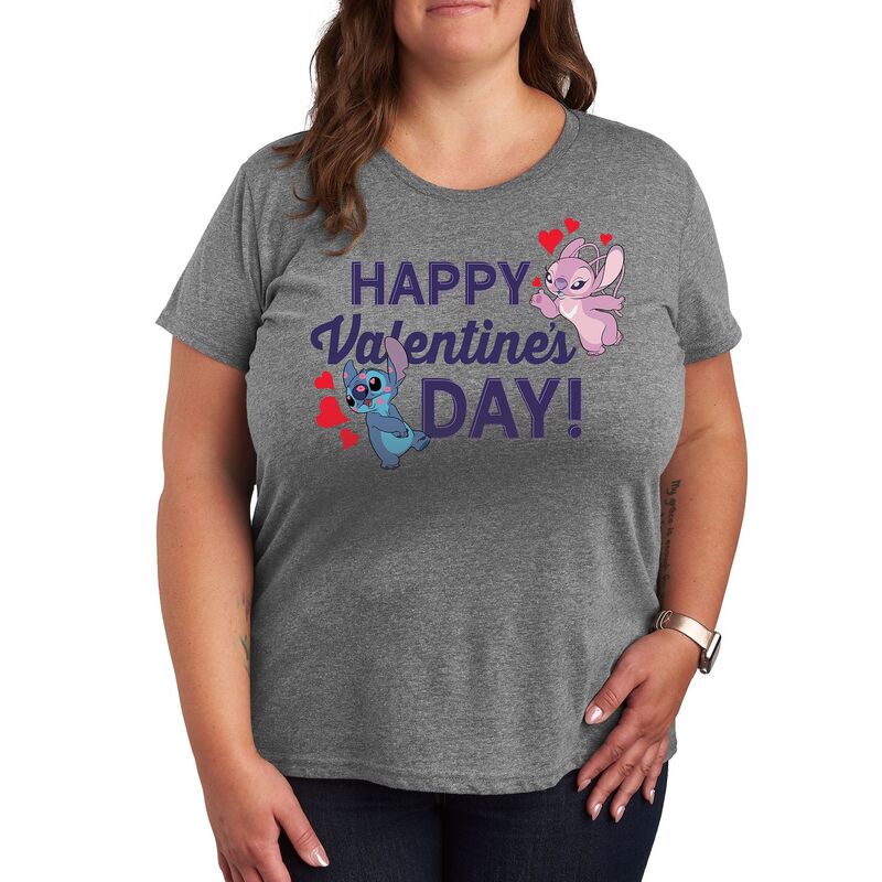 ディズニー レディース トップス Tシャツ プラスサイズ グラフィック Disney's Lilo & Stitch Plus Valentine's Day Graphic Tee Heather Gray グレー 6,699円