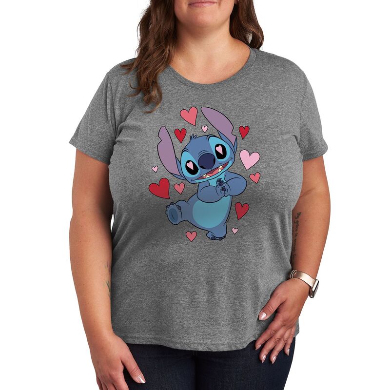 ディズニー レディース トップス Tシャツ プラスサイズ グラフィック Disney's Lilo & Stitch Plus Heart Eyes Graphic Tee Heather Gray グレー