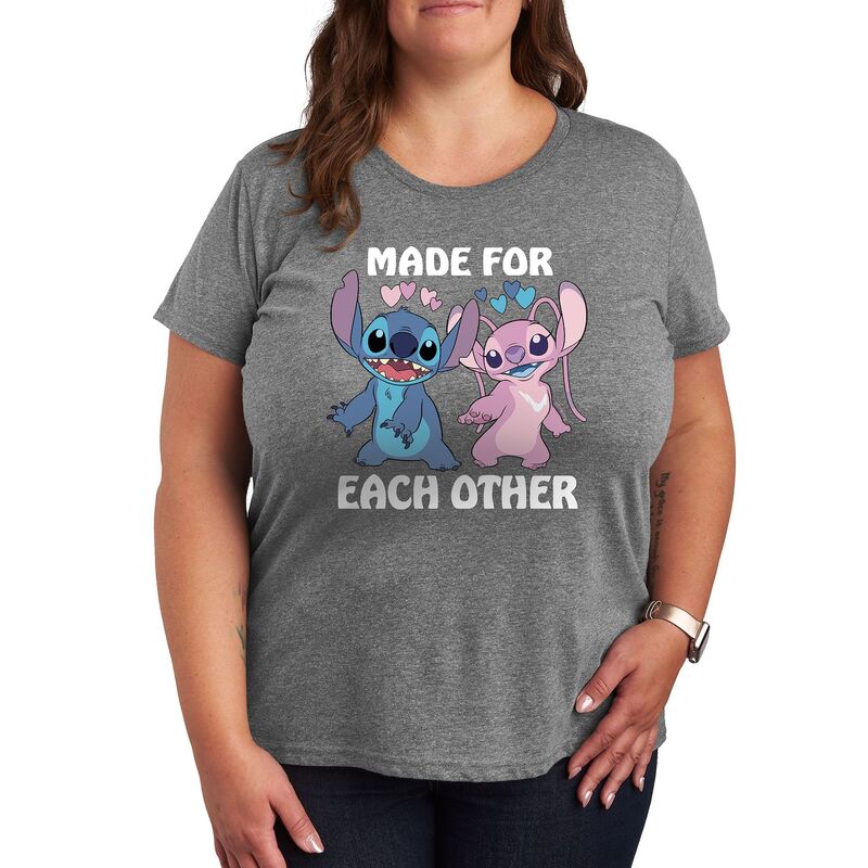 ディズニー レディース トップス Tシャツ プラスサイズ グラフィック Disney's Lilo & Stitch Plus Made For Each Other Graphic Tee Heather Gray グレー