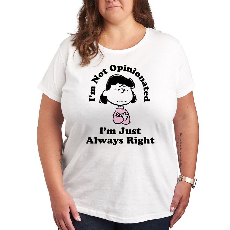 アニメキャラクター レディース トップス Tシャツ プラスサイズ グラフィック Licensed Character Plus Peanuts Lucy I'm Always Right Graphic Tee White ホワイト