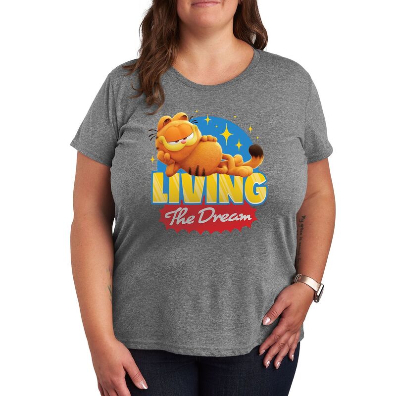 アニメキャラクター レディース トップス Tシャツ プラスサイズ グラフィック Licensed Character Plus The Garfield Movie Living The Dream Graphic Tee Heather Gray グレー