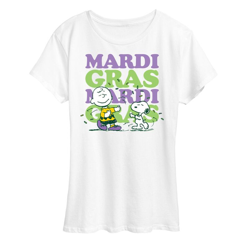 アニメキャラクター レディース トップス Tシャツ グラフィック Licensed Character Women's Peanuts Mardi Grastack Graphic Tee White ホワイト