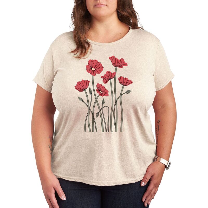 アニメキャラクター レディース トップス Tシャツ プラスサイズ グラフィック Licensed Character Plus Abstract Poppies Graphic Tee Beige ベージュ