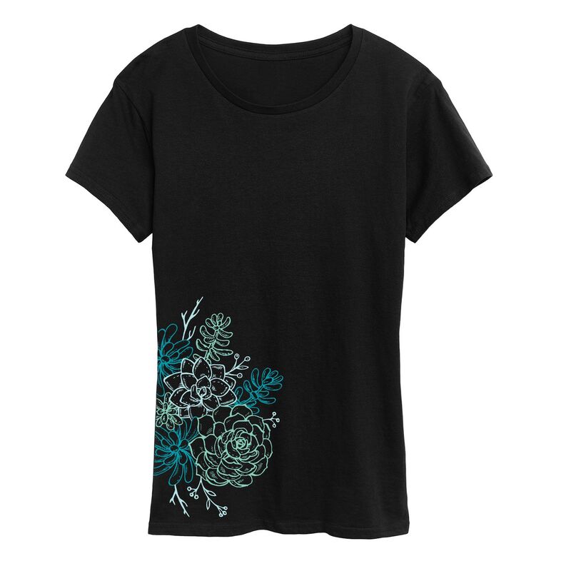 アニメキャラクター レディース トップス Tシャツ グラフィック Licensed Character Women'succulent Cluster Outline Graphic Tee Black ブラック