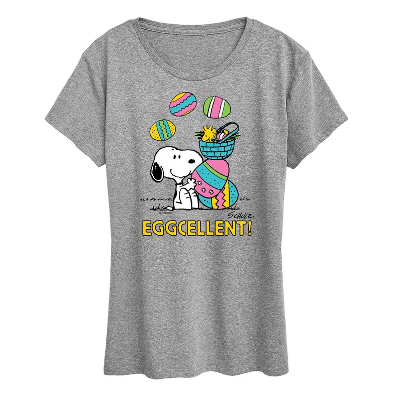 アニメキャラクター レディース トップス Tシャツ グラフィック Licensed Character Women's Peanutsnoopy & Woodstock Eggcellent Graphic Tee Heather Gray グレー