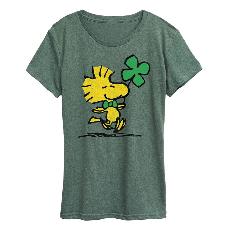 アニメキャラクター レディース トップス Tシャツ グラフィック Licensed Character Women's Peanuts Woodstock Clover Graphic Tee Heather Green ヘザー