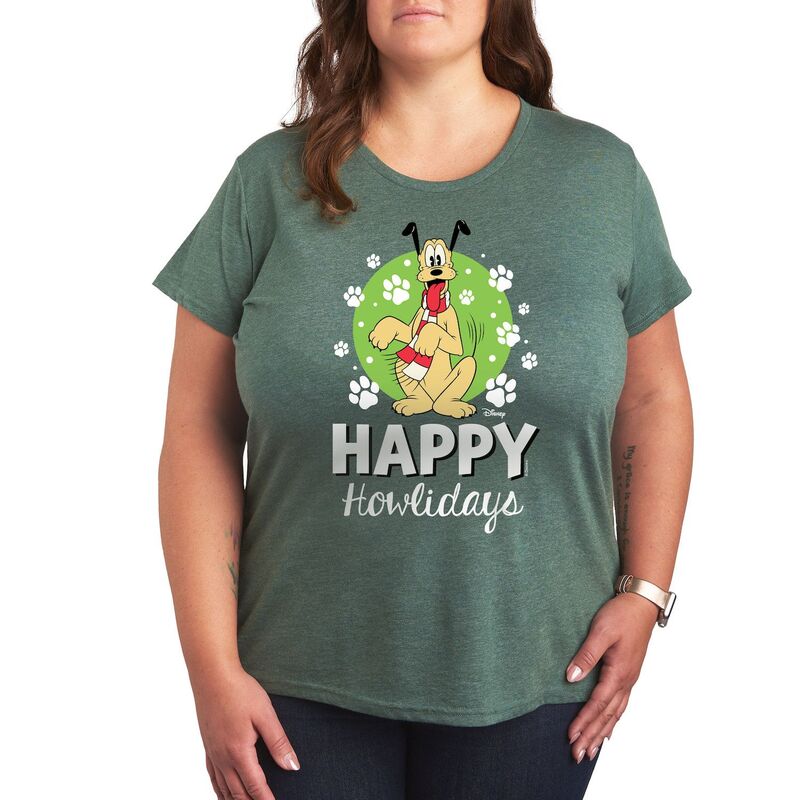 ディズニー レディース トップス Tシャツ プラスサイズ グラフィック Disney's Pluto Plus Happy Howlidays Graphic Tee Heather Green ヘザー