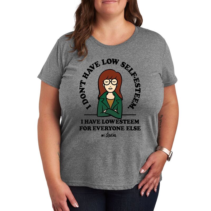 アニメキャラクター レディース トップス Tシャツ プラスサイズ グラフィック Licensed Character Plus Daria Low Self Esteem Graphic Tee Heather Gray グレー