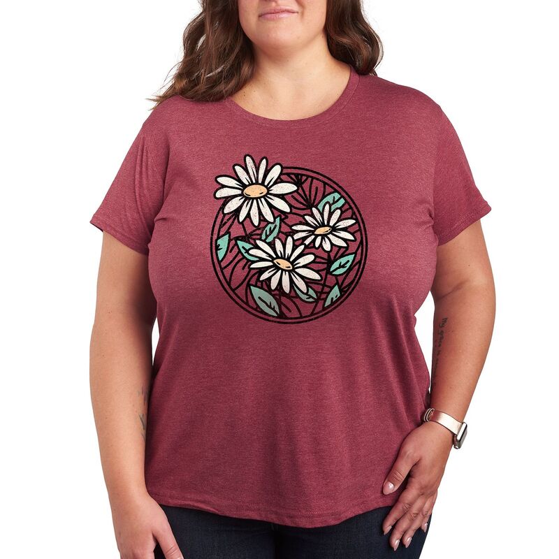 アニメキャラクター レディース トップス Tシャツ プラスサイズ グラフィック Licensed Character Plus Wildflower Circle Graphic Tee Heather Dark Red ヘザー