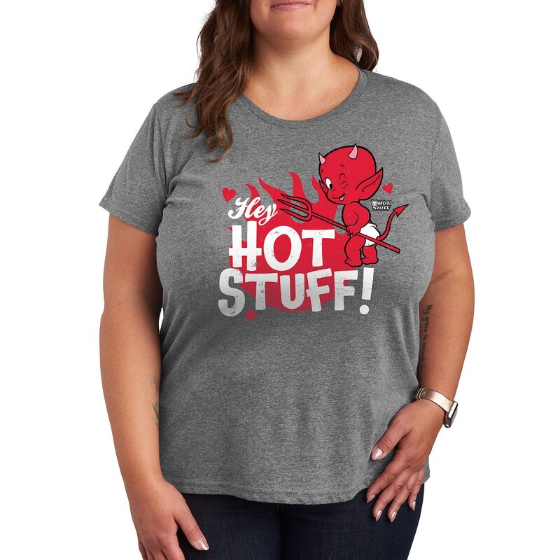 アニメキャラクター レディース トップス Tシャツ プラスサイズ グラフィック Licensed Character Plus Hot Stuff Hey Hot Stuff Graphic Tee Heather Gray グレー