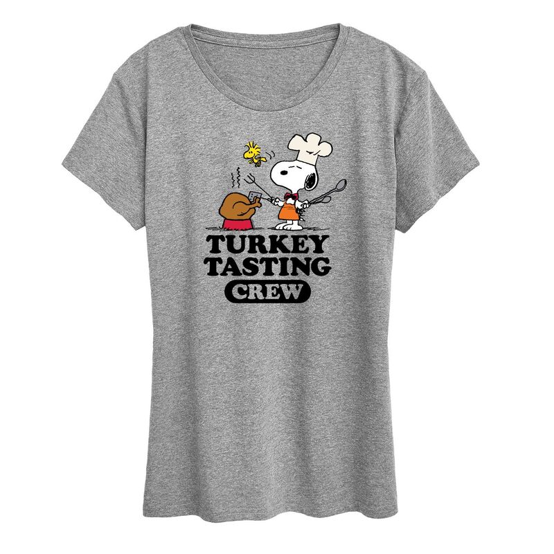 アニメキャラクター レディース トップス Tシャツ グラフィック Licensed Character Women's Peanutsnoopy & Woodstock Turkey Tasting Crew Graphic Tee Heather Gray グレー