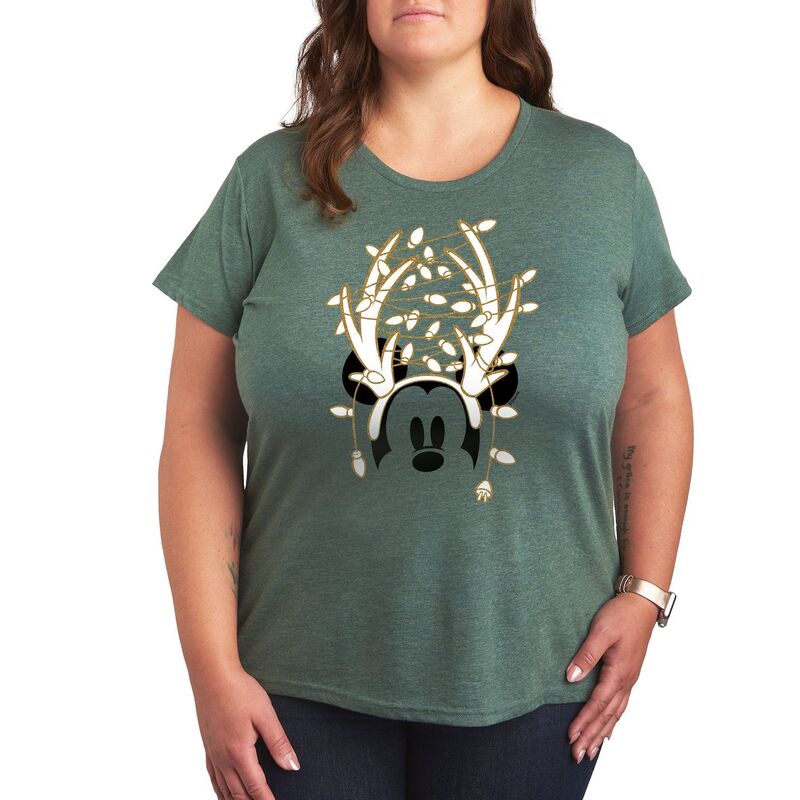 ディズニー レディース トップス Tシャツ プラスサイズ グラフィック Disney's Mickey Mouse Plus Antlers Gold Glitter Graphic Tee Heather Green ヘザー