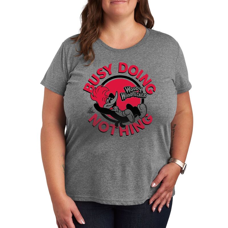 アニメキャラクター レディース トップス Tシャツ プラスサイズ グラフィック Licensed Character Plus Woody Woodpecker Doing Nothingraphic Tee Heather Gray グレー