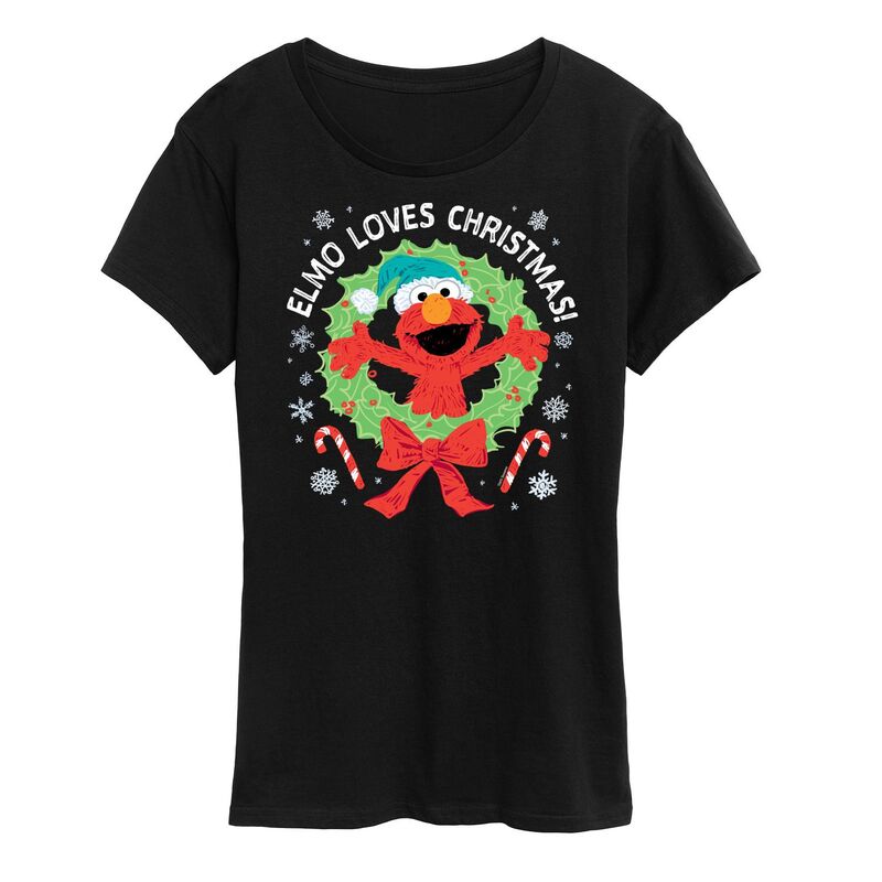 アニメキャラクター レディース トップス Tシャツ グラフィック Licensed Character Women'sesame Street Elmo Christmas Graphic Tee Black ブラック
