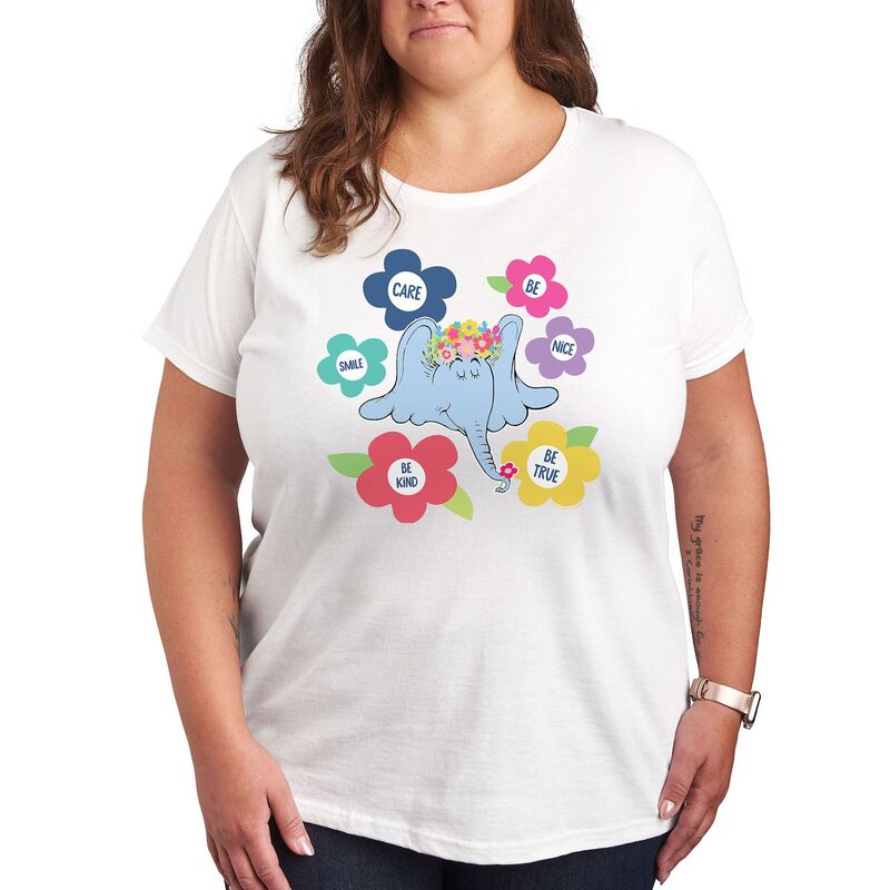 アニメキャラクター レディース トップス Tシャツ プラスサイズ グラフィック Licensed Character Plus Dr. Seuss Horton Kindness Graphic Tee White ホワイト