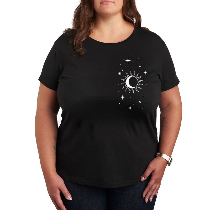 アニメキャラクター レディース トップス Tシャツ プラスサイズ グラフィック Licensed Character Plustars Moon Sun Graphic Tee Black ブラック