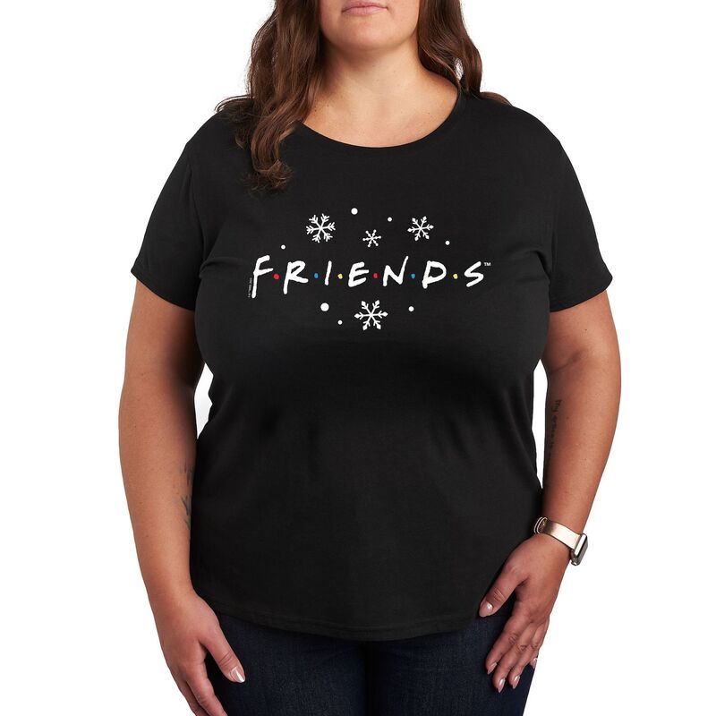 アニメキャラクター レディース トップス Tシャツ プラスサイズ ロゴ グラフィック Licensed Character Plus Friends Logo Snowflakes Graphic Tee Black ブラック